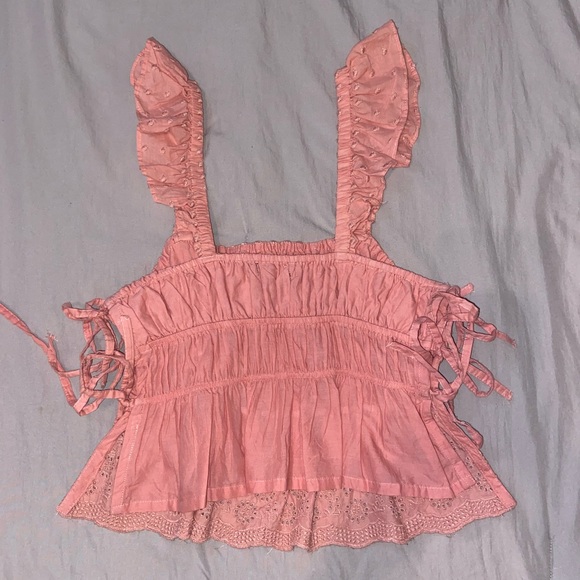 Eyelet Floral Ruffled Crop Top - Picture 5 of 5